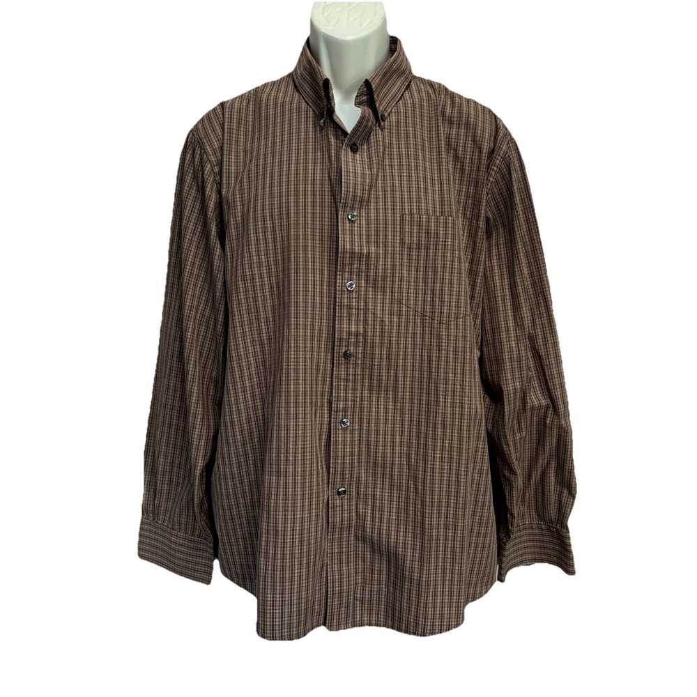 Dockers Premium Plaid Brown/Tan Long Sleeve Button Up Shirt Size XL (17-17 1/2)‎